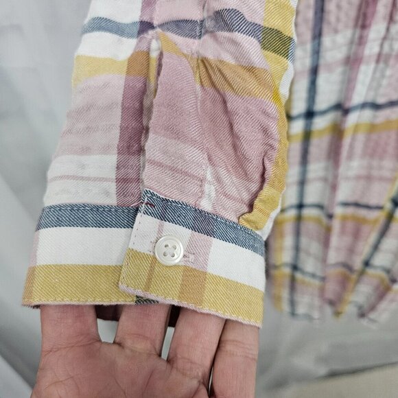 Pink Yellow Plaid Button Down Midi Shirt Dress Tunic Preppy Boho M - Picture 4 of 13